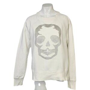 ZADIG & VOLTAIRE Womens Upper Skull Foil Sweatshirt, White, Silver Graphic, XS